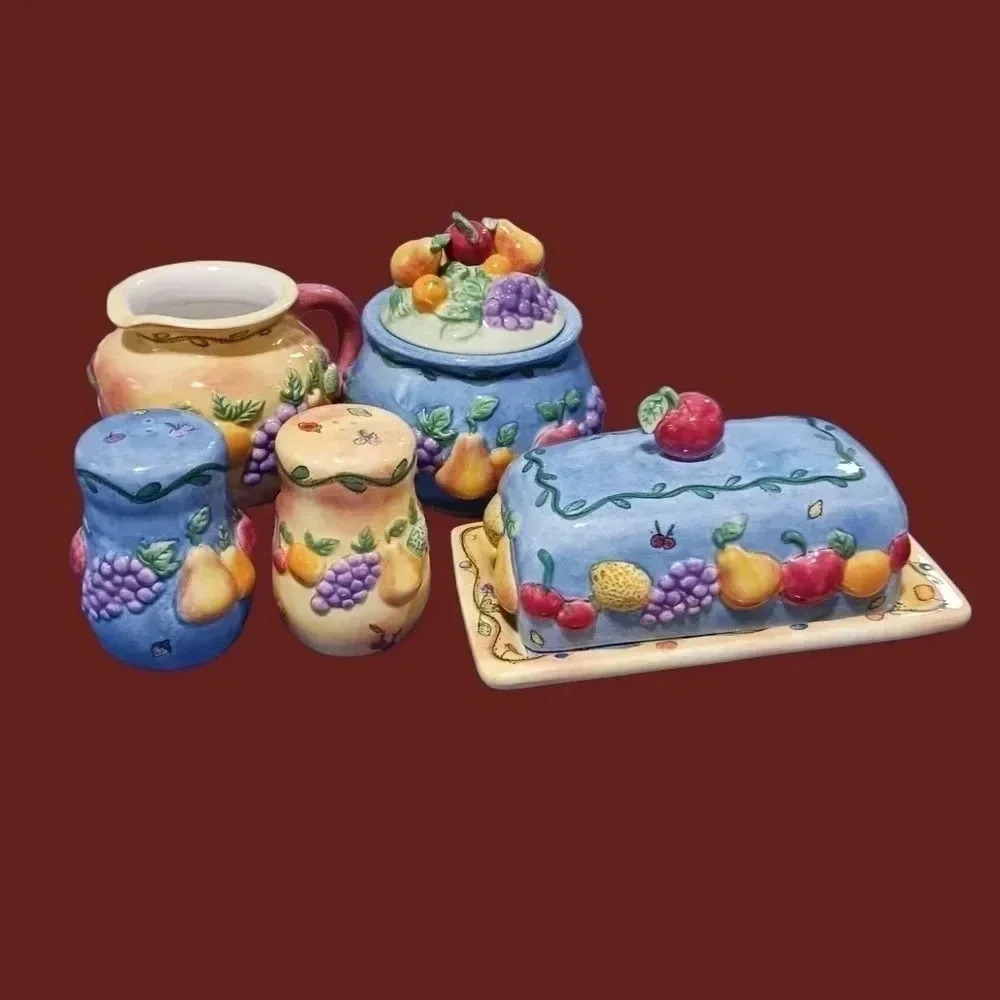 Sango sangria set of 7 pcs  butter dish salt& pepper creamer& sugar lid